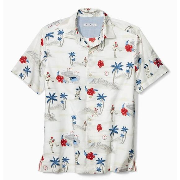 TOMMY BAHAMA MLB Load the Palms Camp Button Front‎ Shirt ANGELS T318205 Men's XL - Picture 12 of 12